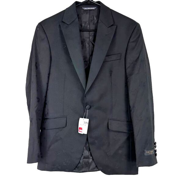Ted Baker London Jules Flower Print Tux Peak Jacket Black Men's Size 38S NWT - Picture 1 of 10